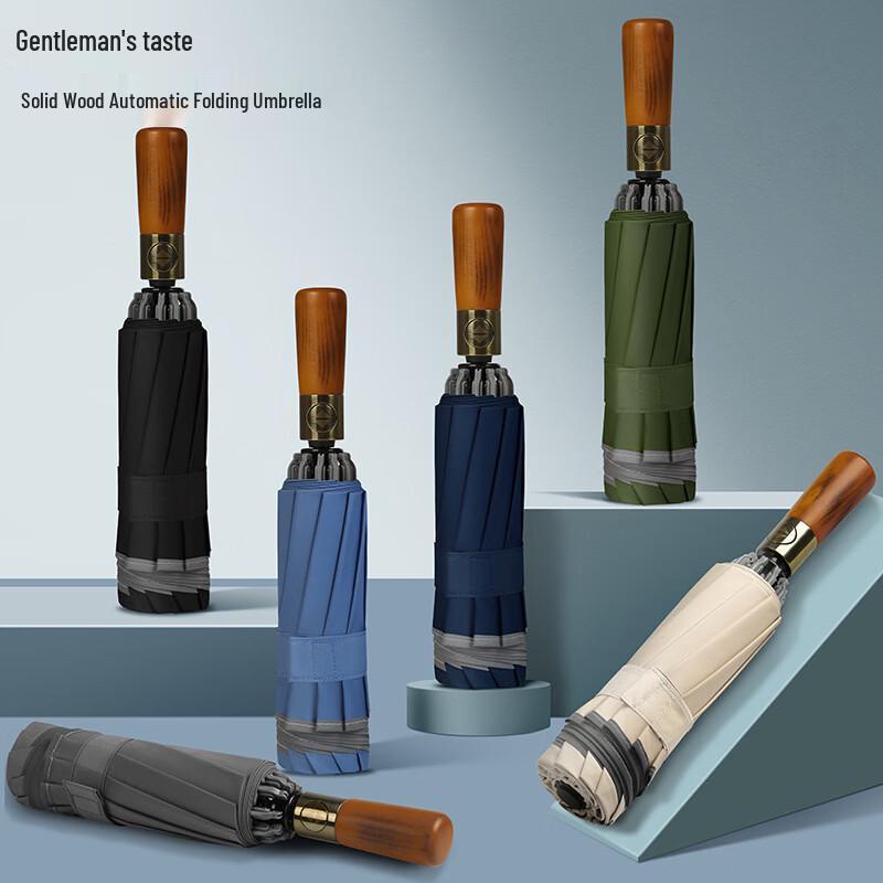 Nanqiao Ретро Деревянная Ручка Полностью Автоматический Светоотражающий Деловой Зонт (2-Pack)