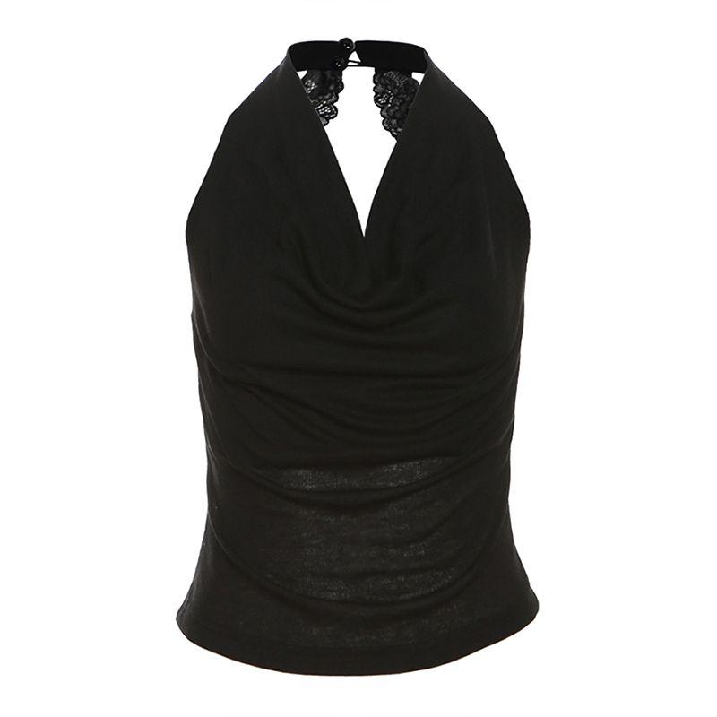 # Sisjuly# Cool Street All Black Sexy Bi Spare Beauty Back Hollow out Silm Swing Collar Sling Female Fashion