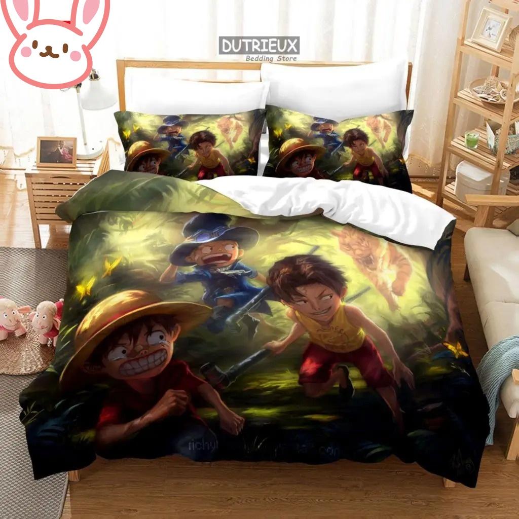 3D Kids Boys Anime One Pieces Duvet Cover Merry Christmas Bedding Set Queen King Full Size for Holiday Bedroom Teens Women Gift