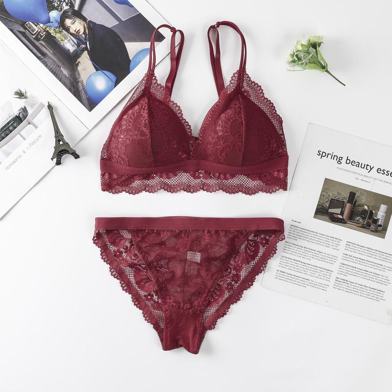 Damen Spitzen-Bandeau-BH-Set ohne Bügel - Französischer Stil, Sexy Wickel-Brustdesign