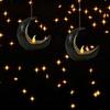 2 Pack Ramadan Moon LED Light - Black Crescent Moon Lamp with Star & Textured Battery Operated Night Light for Muslim Home Decor, Islamic Eid Gifts