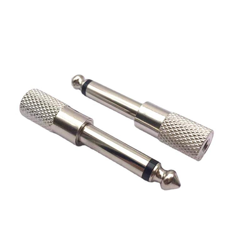 Nickel-Plated 6.35mm Male To 3.5mm Female Mono Adapter for Microphones and Headphones.