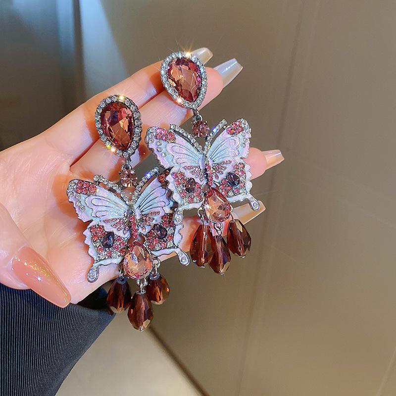 Butterfly Crystal Tassel Earrings Light Luxury High-quality Temperament Earrings for Women