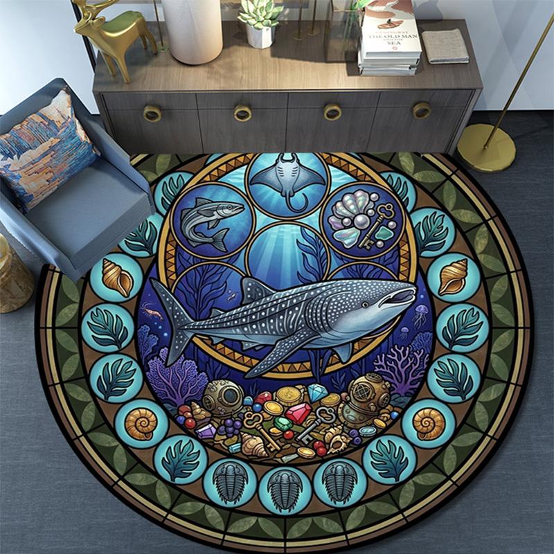 Ocean Treasures Panel Round Area Rug Under Office Chairs Bedroom Living Room Home Decor