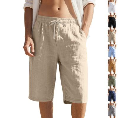 New Men's Cotton Linen Shorts Pants Male Summer Breathable Solid Color Linen Trousers Beach Shorts Fitness Streetwear
