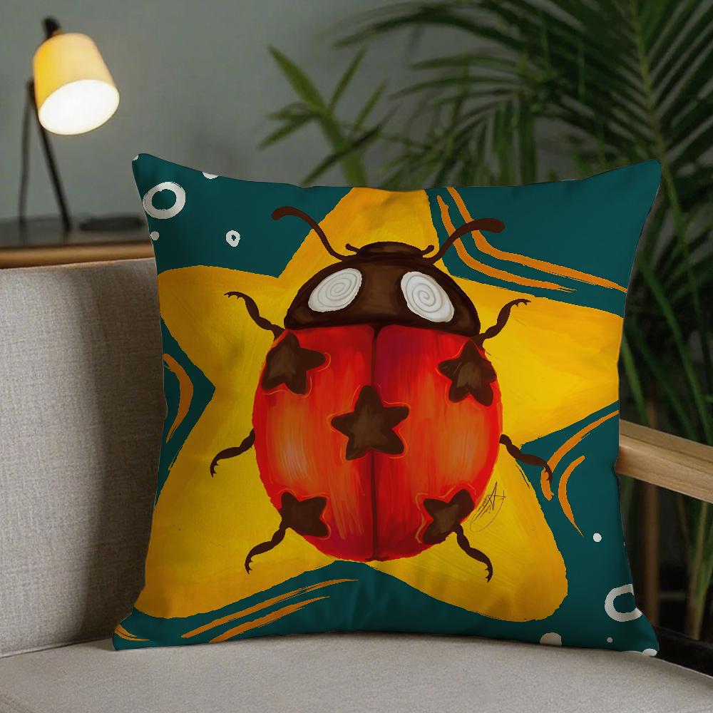 Cute Ladybug Anime Pillow Case Square DoubleSided Printing Sofa Cushion Cover Pillowcase Bedroom Bedside