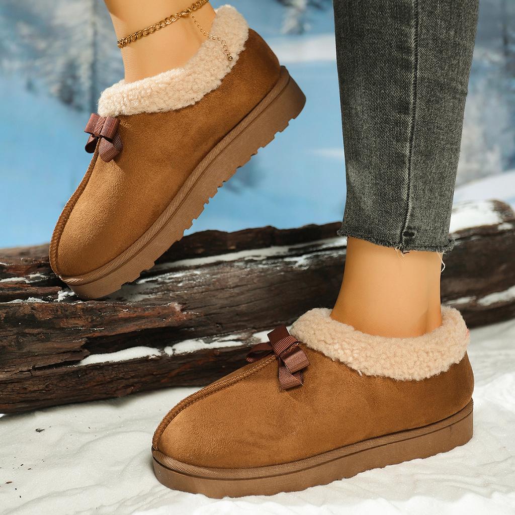 Módní Zimní Nové Semišové S Mašlí Design Krátké Kozačky 2025 Ležérní Plus Sametové Hřejivé Silná Podrážka Protiskluzové Dámské Kozačky