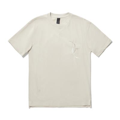 Li Ning Kung Fu Series Solid Color Round Neck Comfortable Breathable Versatile Short Sleeve T-Shirt Men Tops Oatmeal-Gray AHSU909-1