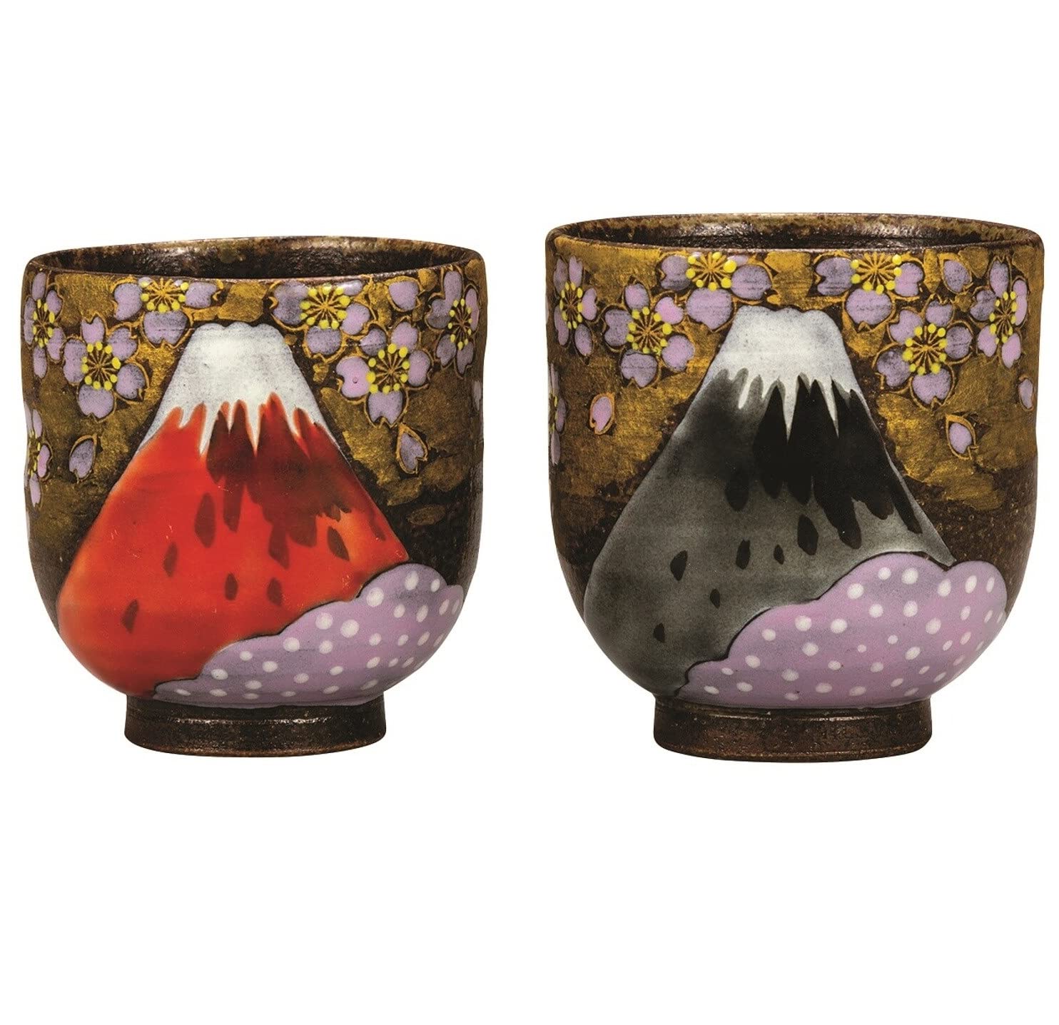 

Kutani ware set of teacups, Golden Clouds, Cherry Blossoms and Fuji [Yoshinori Fukuda]
