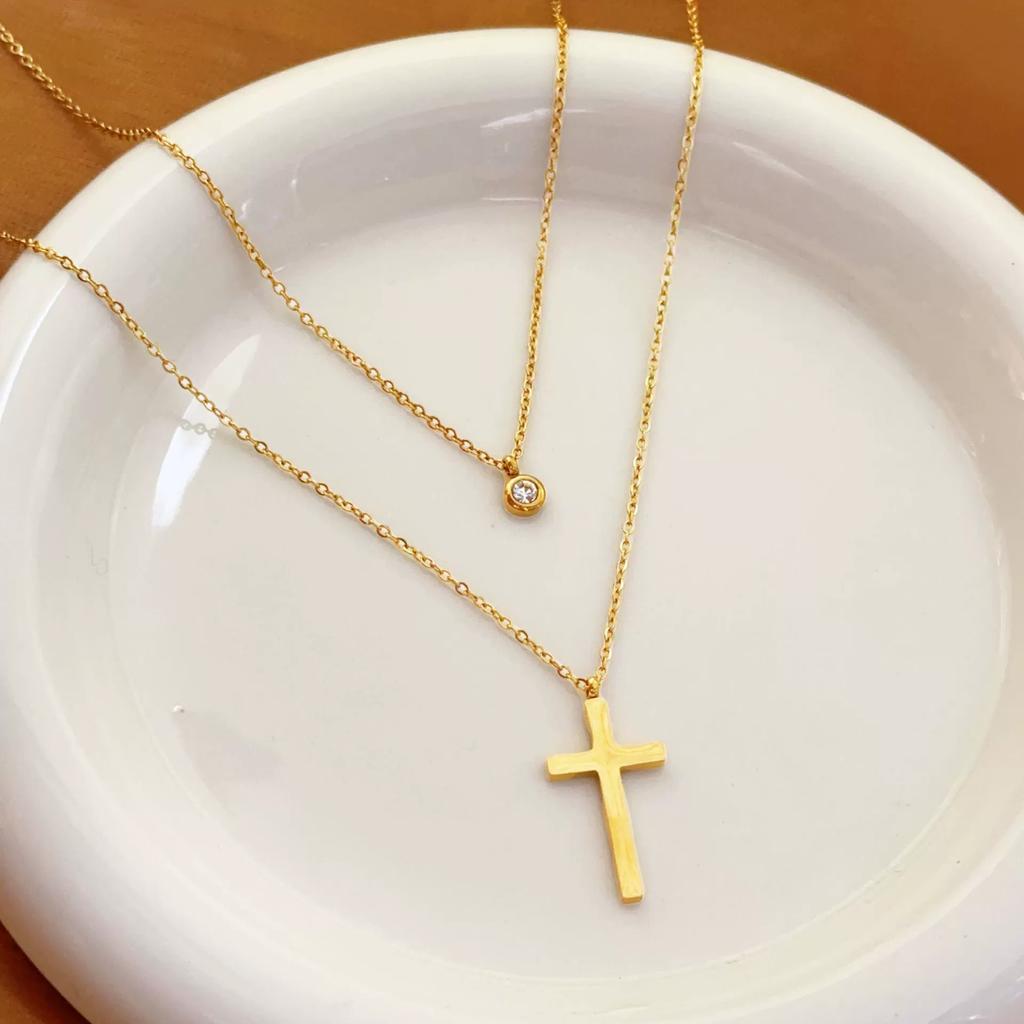 Minimalist Fashion Commuter Cross Shape Pendant Necklace Stainless Steel Unisex Pendant Necklace