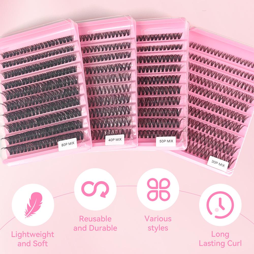 European & American Style Dense Curled Cluster Eyelashes - 30P-80P Pack
