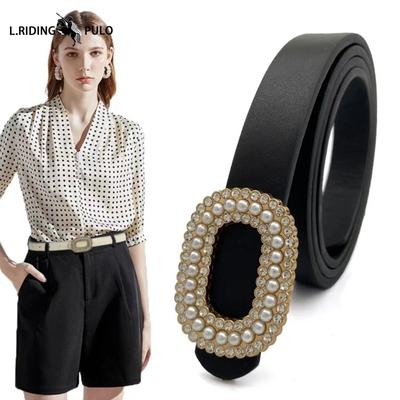 Rhinestone Belt for Women, Genuine Leather Decoration for Dress, High-end Accessories, Small Black Belt, Fashionable and Versatile