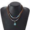 Butterfly-shaped Wooden Beaded Double-layer Necklace, Women's Retro-style Woven Rope Collarbone Chain