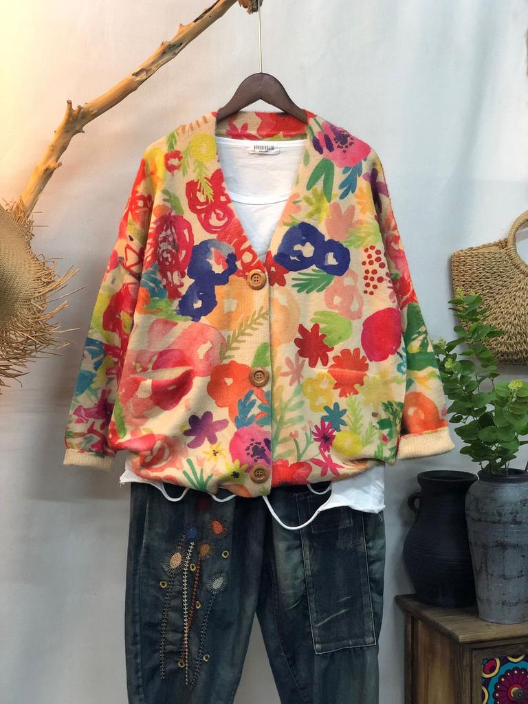 Factory new autumn and winter cute printed imitation mink velvet jacket women's Korean version loose lazy sweater