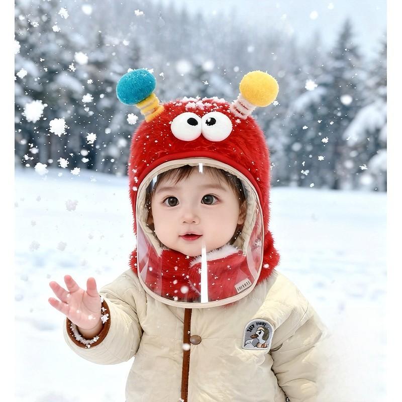 Baby Plush Hat And Neck Warmer Set With Windproof Face Mask For Winter Kids
