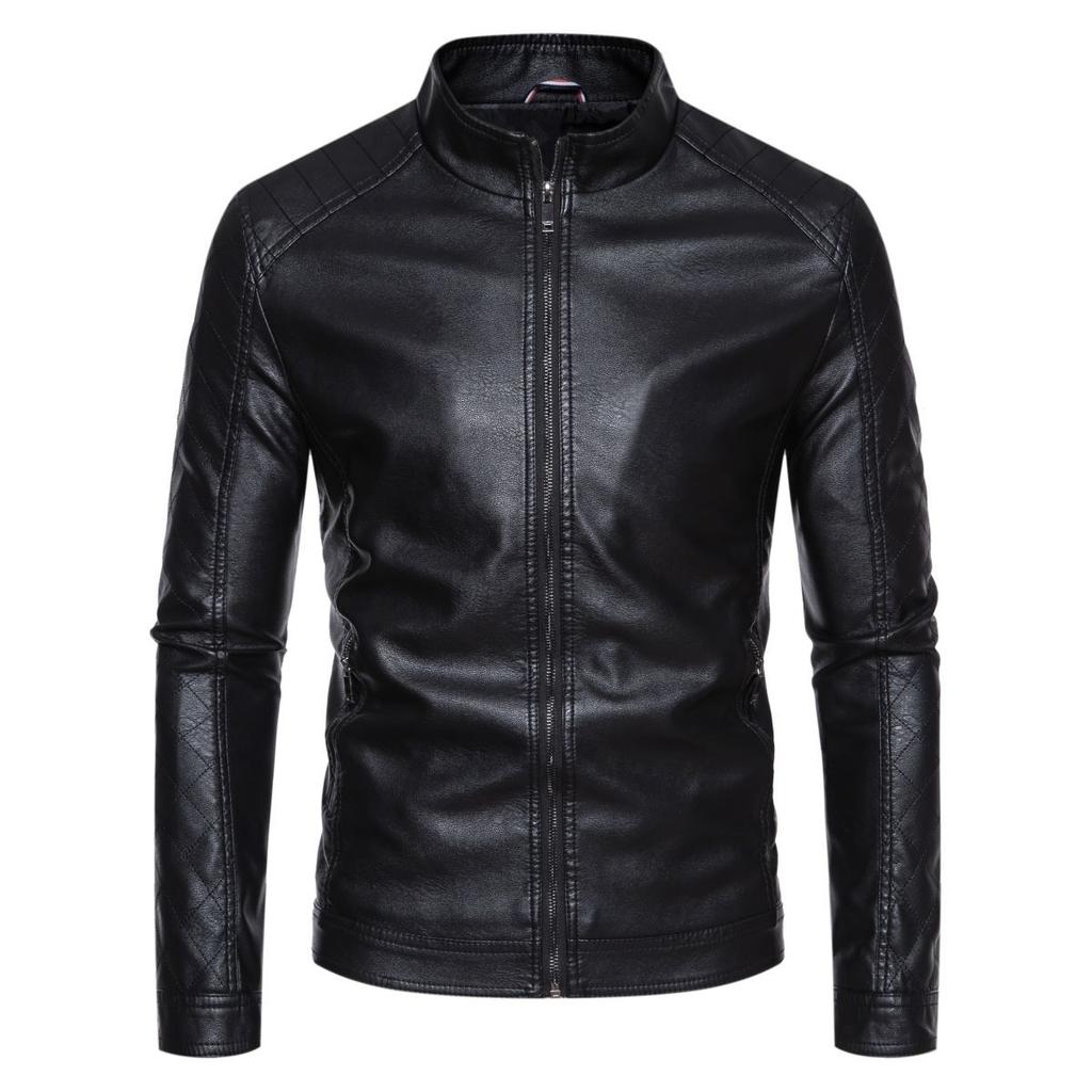 Autumn and Winter Leather Jackets for Men, Autumn New Youthful and Handsome Motorcycle Jackets, Men's Stand-up Collar, Slim Business Casual Jackets