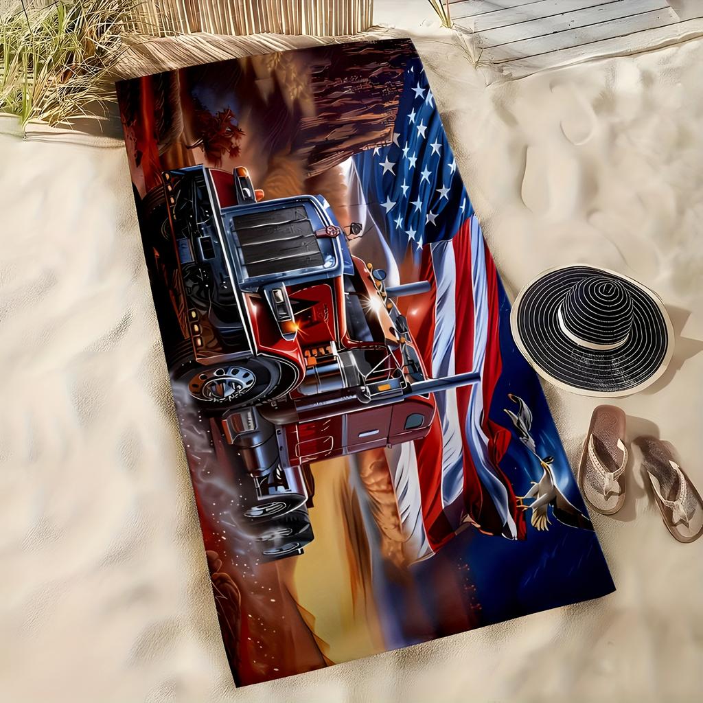 1PC Extra Large Truck Style Printed Beach Towel, Soft Polyester Beach Towel, Machine Washable for Summer Beach Swimming Camping