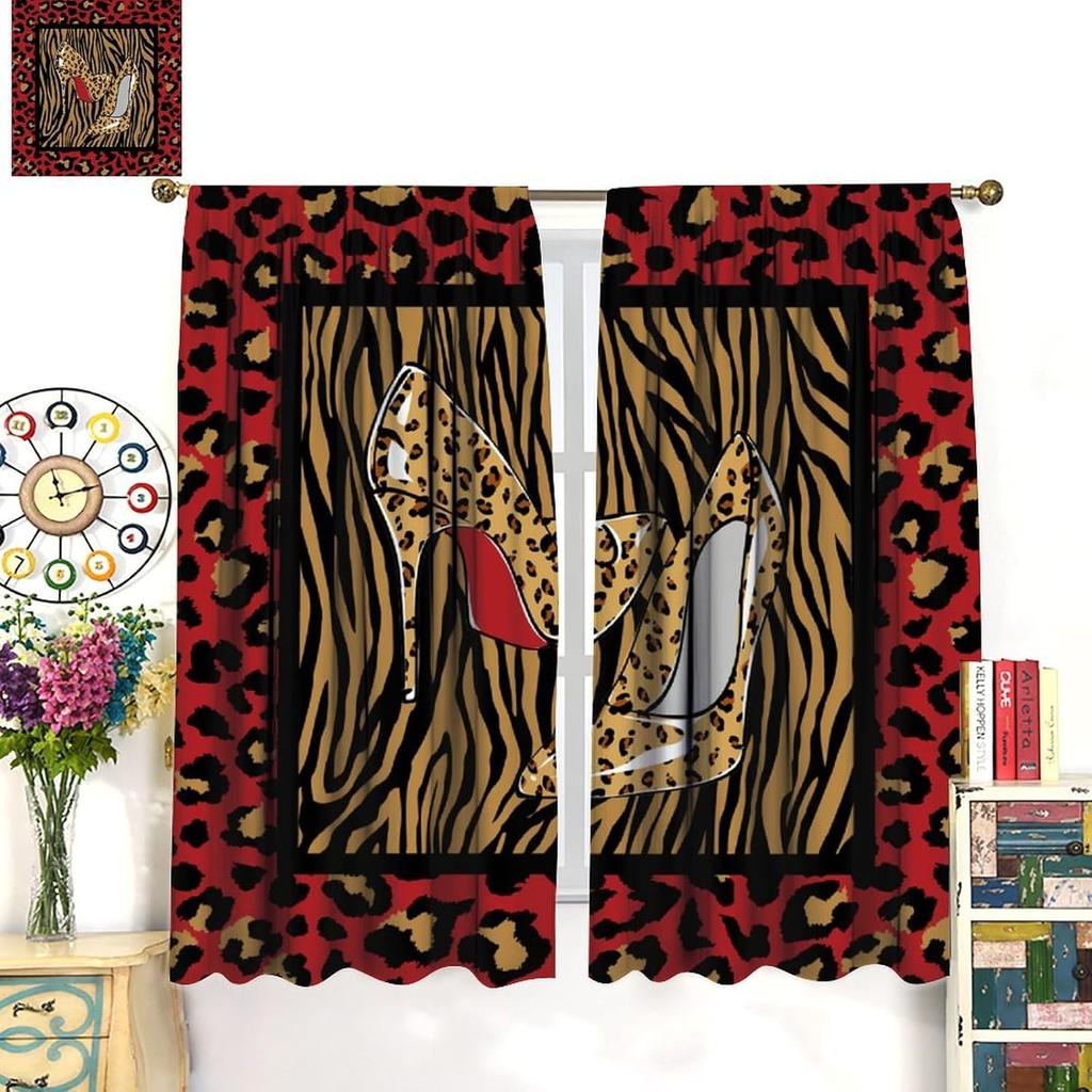 Leopard Print Curtains Brown Animal Fur Printed Lightweight Dcor Window Treatments Women Girls Bedroom Living Room Wildlife Curtain Polyester Ideal