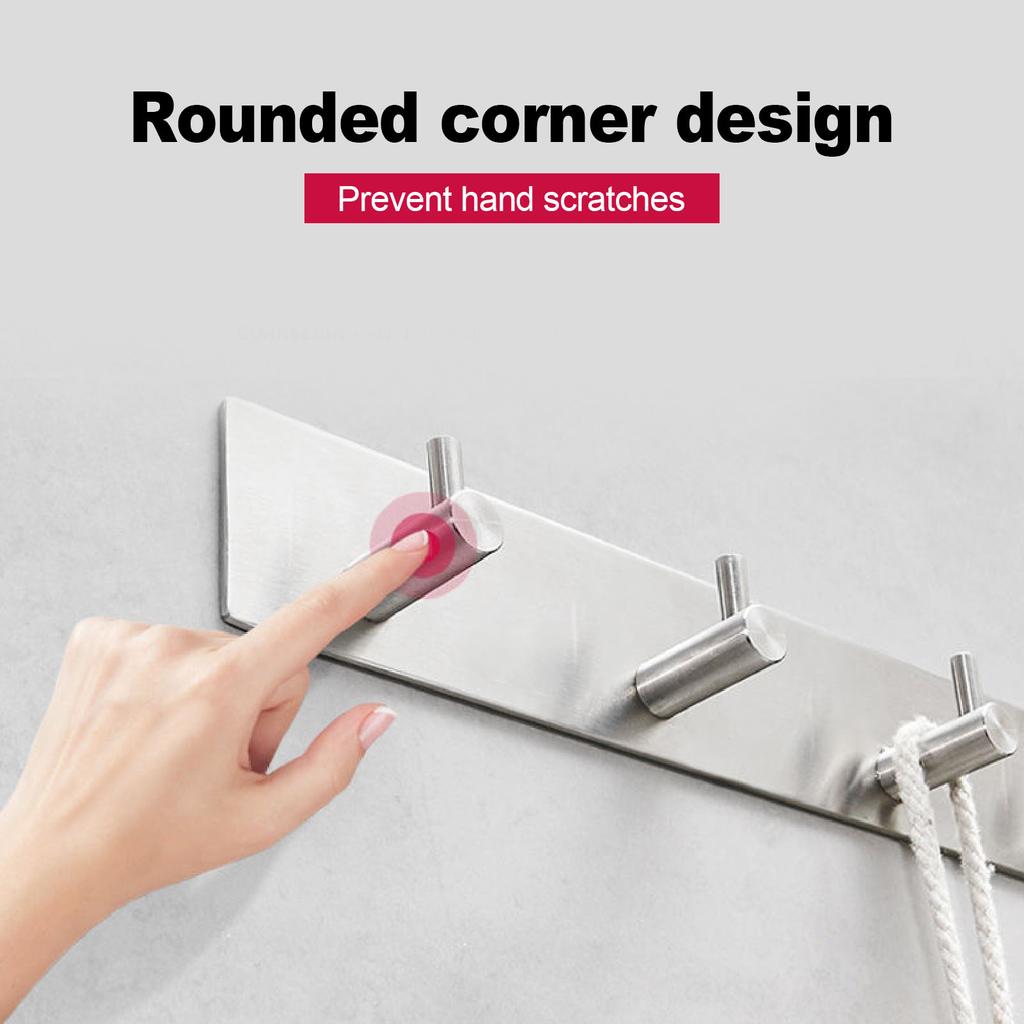 Wall Hook Rack 304 Stainless Steel Adhesive Wall Mounted Coat Hanger Heavy Duty Metal Hook Hat Towel Hanging Hooks for Bathroom Kitchen