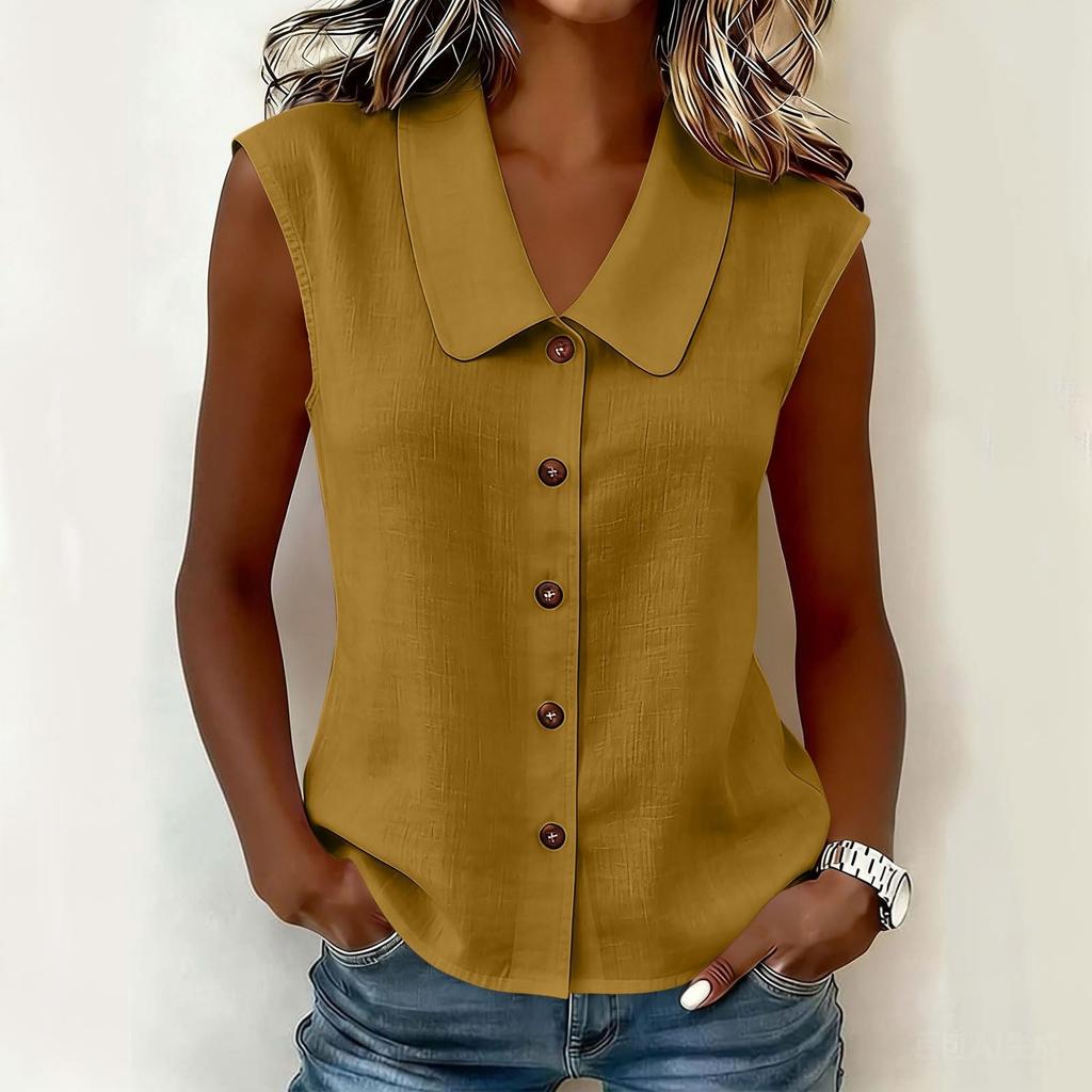 Women's Sleeveless Casual Shirt Button Down Collar Blouse Lightweight Summer Top Relaxed Fit Soft Fabric