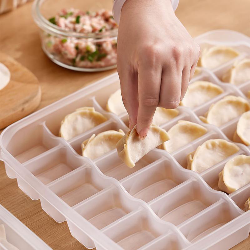 20/30 Grids Kitchen Storage Box Refrigerator Organizer Transparent Reusable Food Containers Tray With Lid For Dumpling Wonton