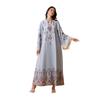 Middle East Cross-border Muslim Women's V-neck Print Tassel Arabic Abaya Dress