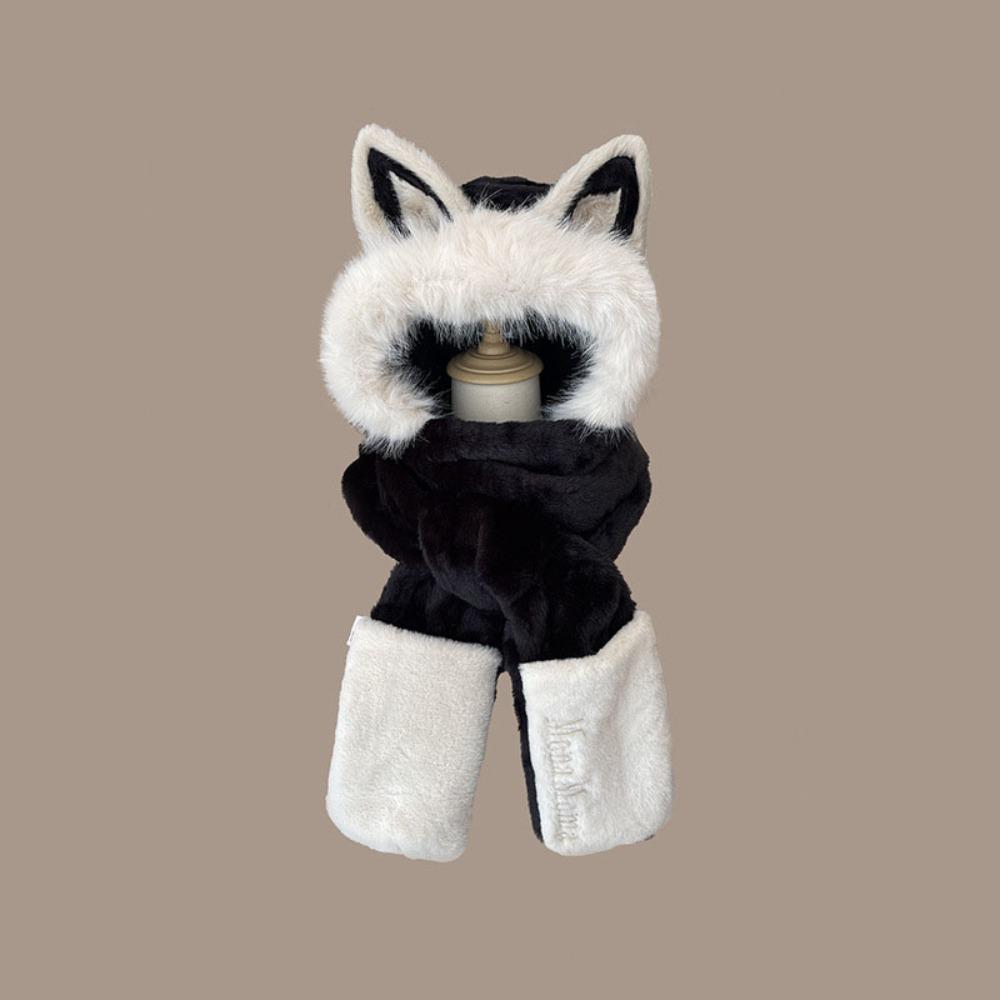 Keep Warm Hat Scarf Gloves Set Plush Integrated Cap Scarf New Women Beanies Cap Cycling