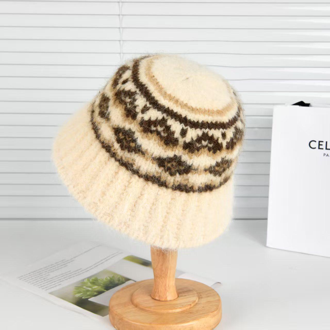 

Женская теплая шерстяная шляпа-ведро в стиле Fair Isle - Ретро, большой размер, осень/зима One Size слоновая кость