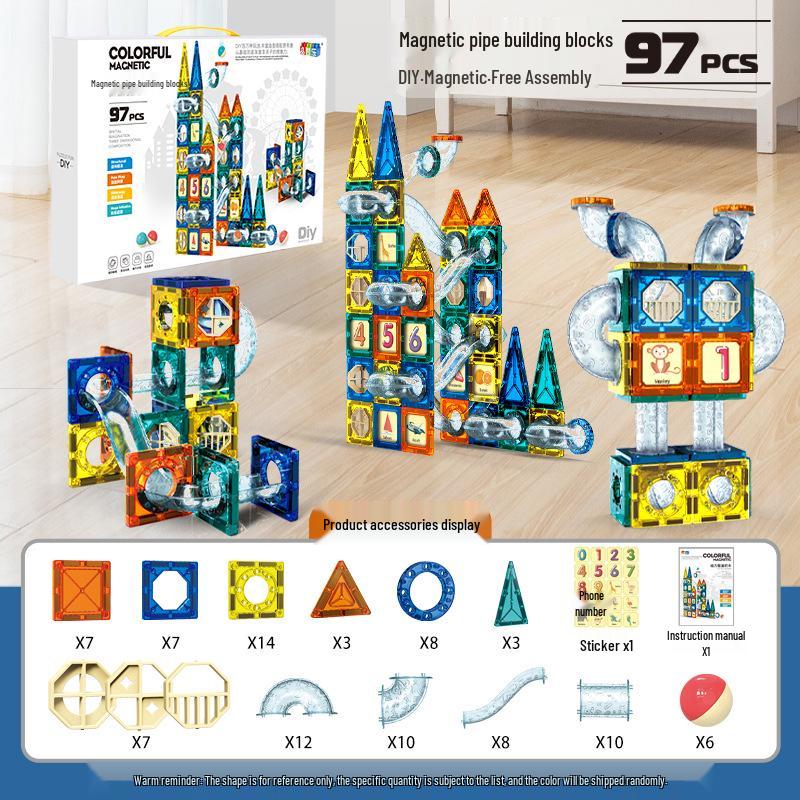 Magnetic Tube Building Blocks: Children's DIY Magnetic Track with Rolling Ball Slide for Educational Play
