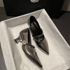 Pointed-toe High-heeled Women's Thick-soled Anti-slip New Soft Leather Mid-heeled Shoes