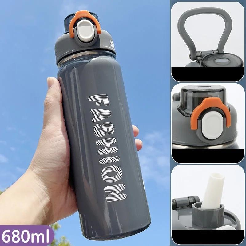 680ML Bouncing Straw Thermos Cup Stainless Steel Termos Water Bottle Simple Ins Style Portable Insulated Cups Drinkware