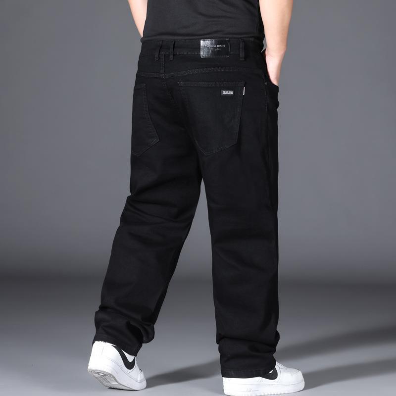 Washed Distressed Split Design Curved Knife Jeans for Men In Autumn and Winter, High Street Retro Loose Straight Leg Casual Pants