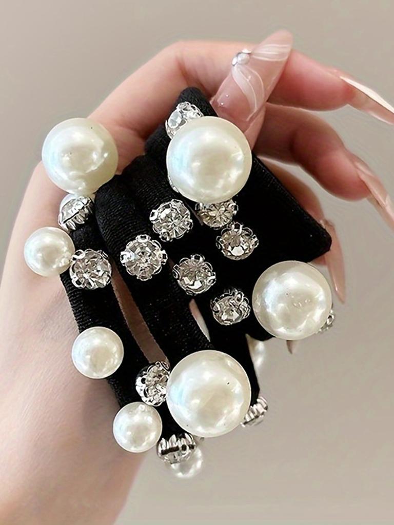 5/10-Piece Set of Women's Imitation Pearl & Diamond Hair Elastic Bands