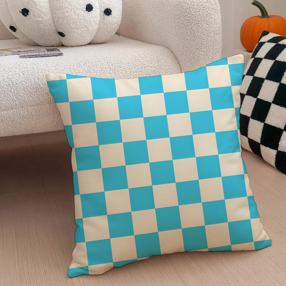 Classical Blue Tartan Design Plaid Cushion Cover Throw Pillow Cover Hidden Button Durable Polyester Chair Cushion