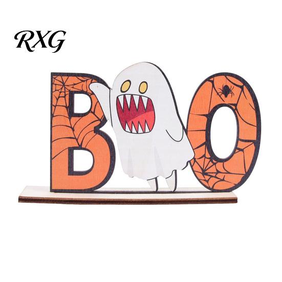 Halloween Table Sign Wooden Sign, Cute Pumpkin Boo Ghost Hand Painted Decor Tabletop Centerpiece for Indoor Mantel Fireplace Childlike Room Accent