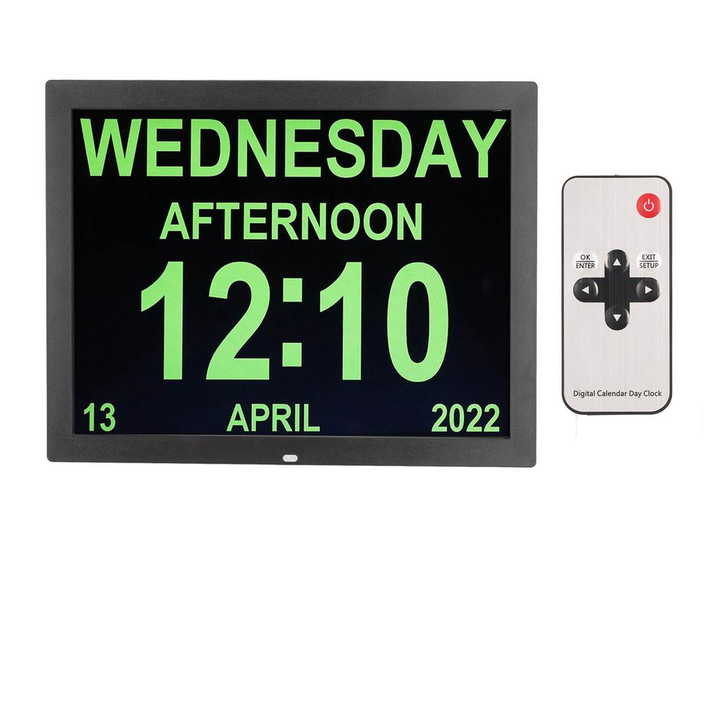 15in Digital Day Clock Large HD Display Remote Control 10 Languages Calendar Alarm with Date and