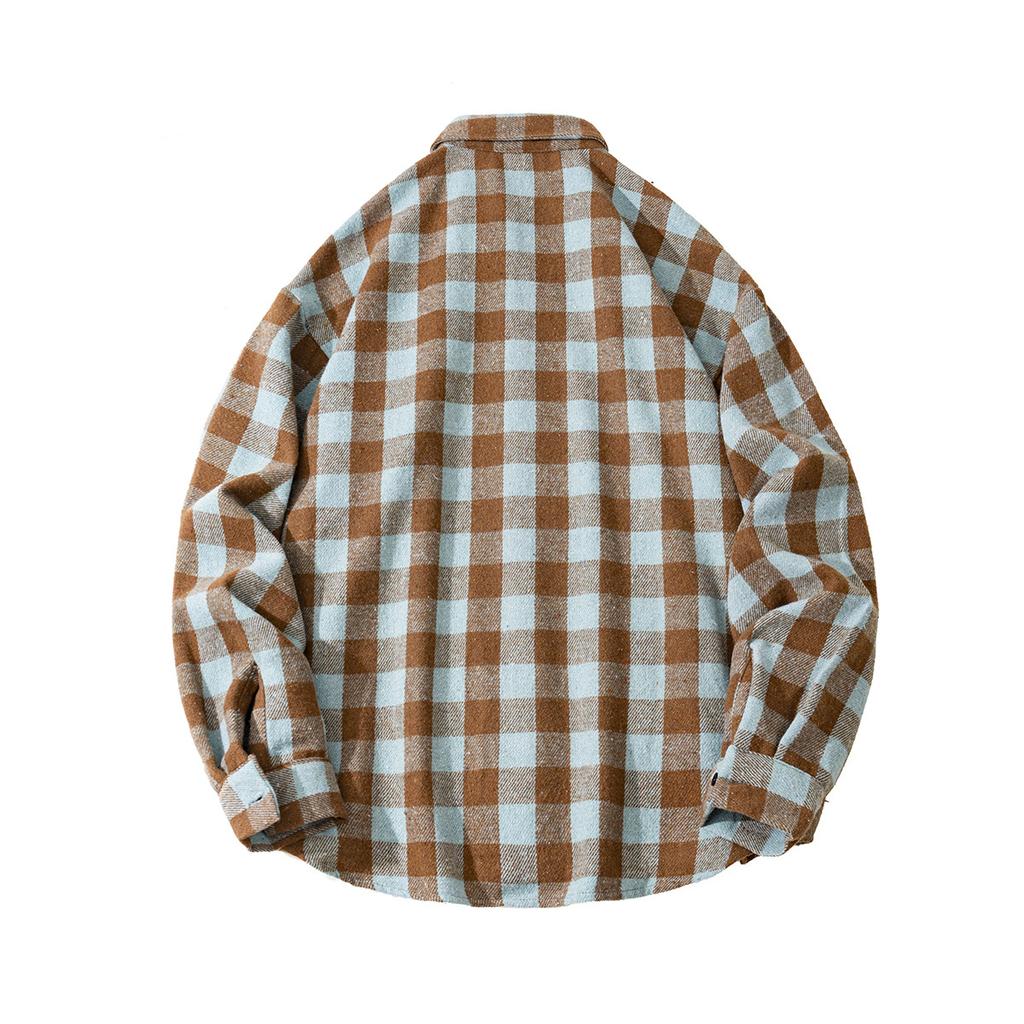 Autumn Men'S Plaid Abraded Thickened Long Sleeve Shirt Men'S Casual Shirt Jacket