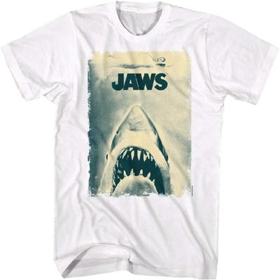 Jaws Tall T-Shirt Distressed Sepia Movie Poster White Tee