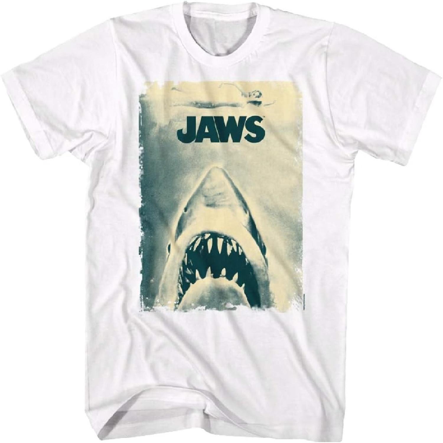 

Jaws Tall T-Shirt Distressed Sepia Movie Poster White Tee XXXXXL білий