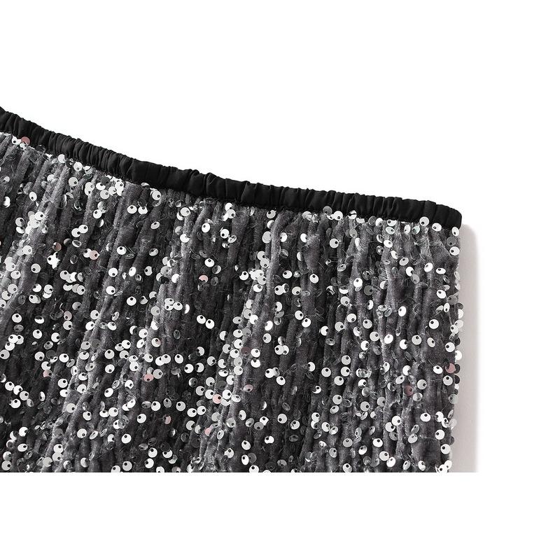 Velvet Sequins Halter Skirt Women's Package Hip Skirt Vintage Straight Mid-Length Skirt Spring and Autumn Winter Skirt