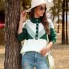 Spring and Autumn Women's Sweater Fashion Color Blocking Half High Neck Sweater Long Sleeve Knit Sweater