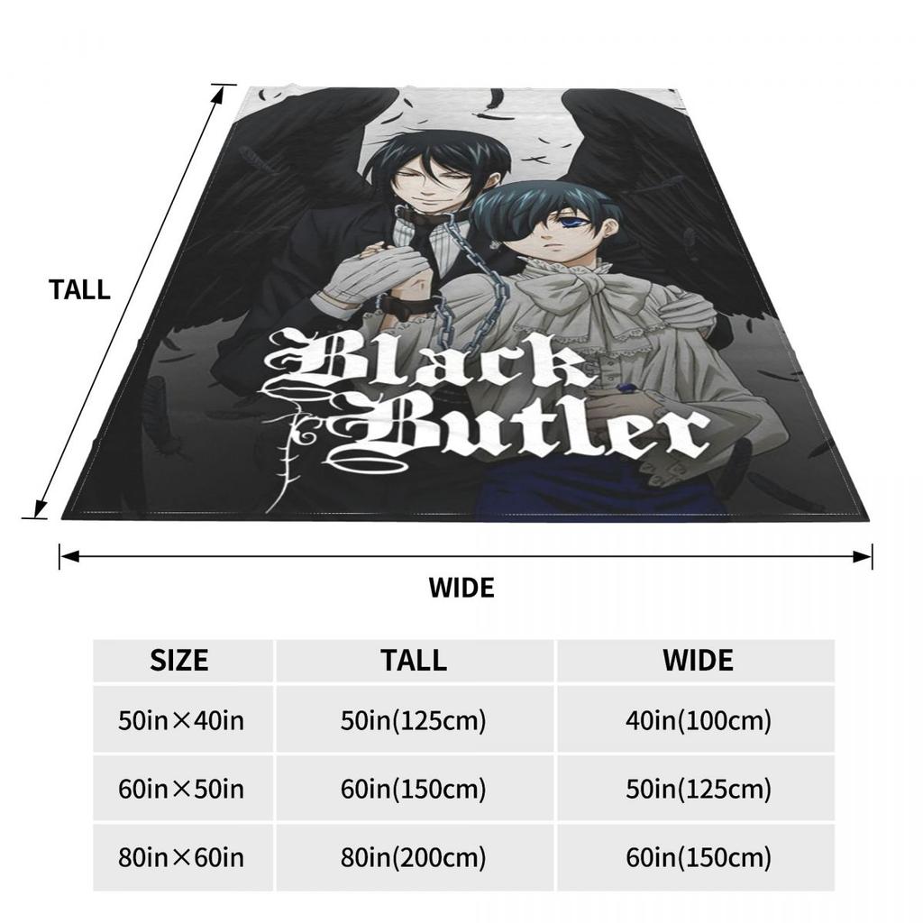 Black Butler Japanischer Anime Kuroshitsuji Decken Flanell Sommer Atmungsaktiv Weich Überwurfdecke für Sofa Auto Bettbezug