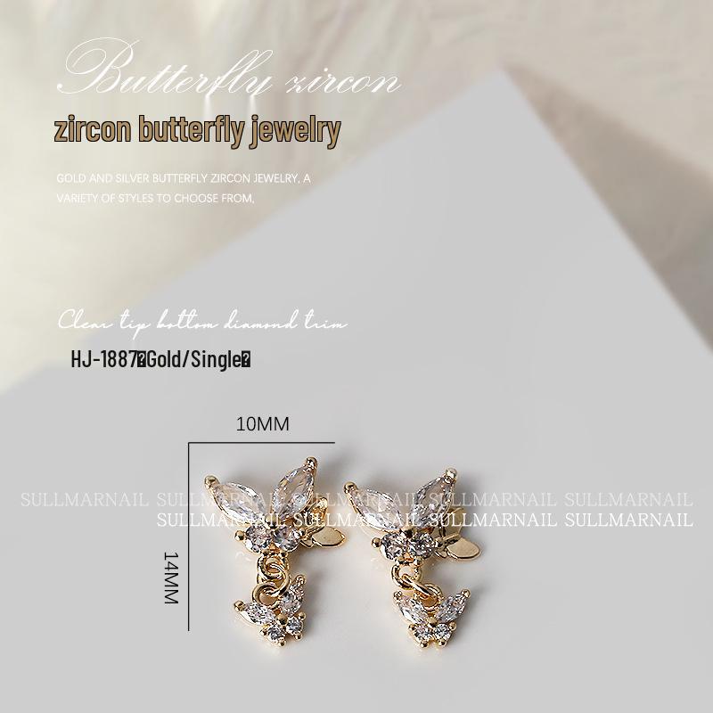 Butterfly Zircon Nail Art Jewelry: Pearl, Ribbon, Gold & Silver Pendant