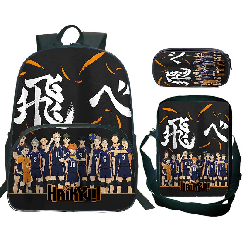 Anime Haikyuu Batoh 3ks Sada Školní Tašky S Taškou Přes Rameno Pouzdro na Tužky Dětské Batohy pro Kluky Dívky Batoh na Notebook Taška na Knihy Dárek