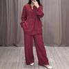 Autumn Fashionable Cotton Linen Long Sleeve Casual Drawstring Pants Set
