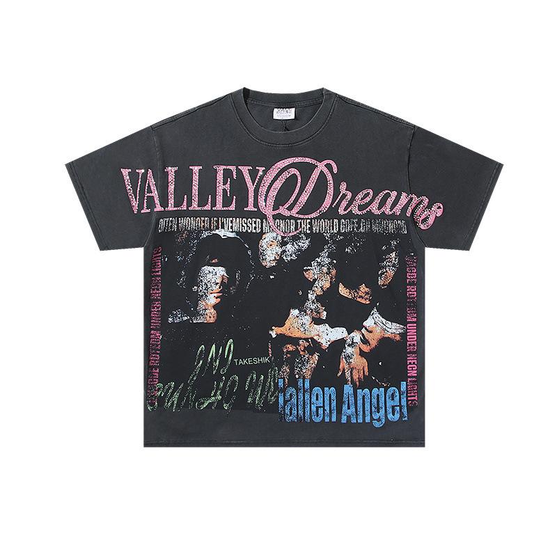 26 Cross-border foreign trade VALL Meichao high street retro washing water old direct injection hot diamond short sleeve pullover men's and women's 