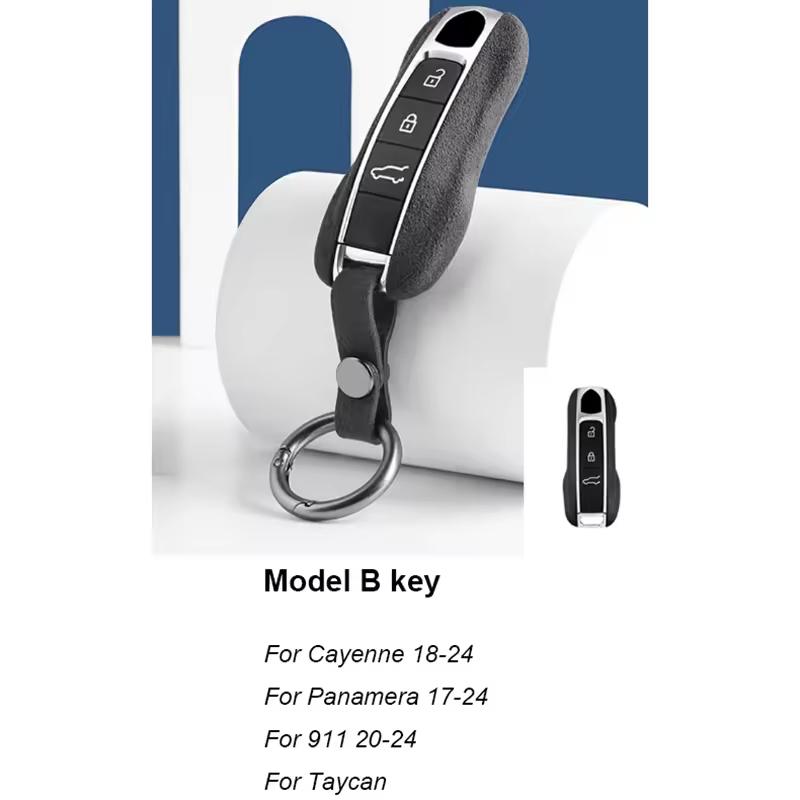 For Porsche Cayenne 92A 9YA 2018-2024 Panamera 971 2017-2025 911 992 - Taycan, Super Suede Key Case Cover Keychain