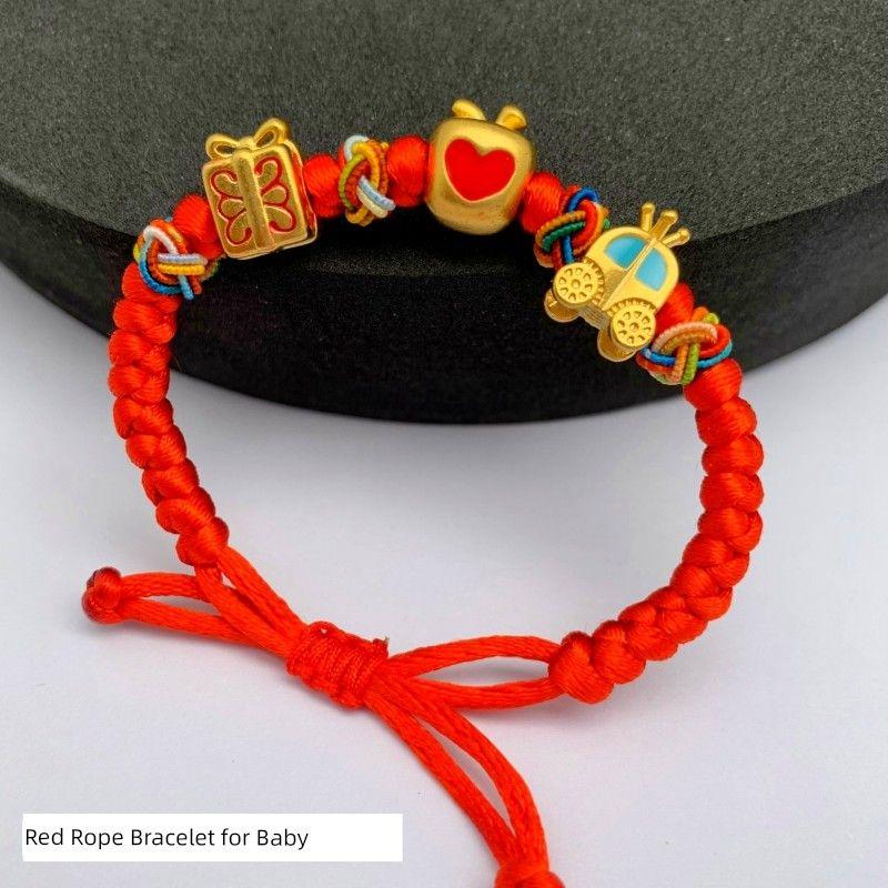 Dragon Year Birth Year Baby Red Rope Bracelet Alluvial Gold Yellow Gold Plated Kids Male and Female Baby Carrying Strap Woven Hand-Knitted