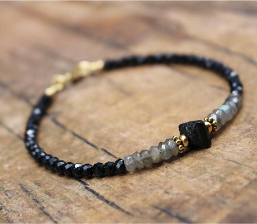 Black Crystal Tourmaline Bracelet, Empath Protection Bracelet for Women, Dainty Black Tourmaline Jewelry,