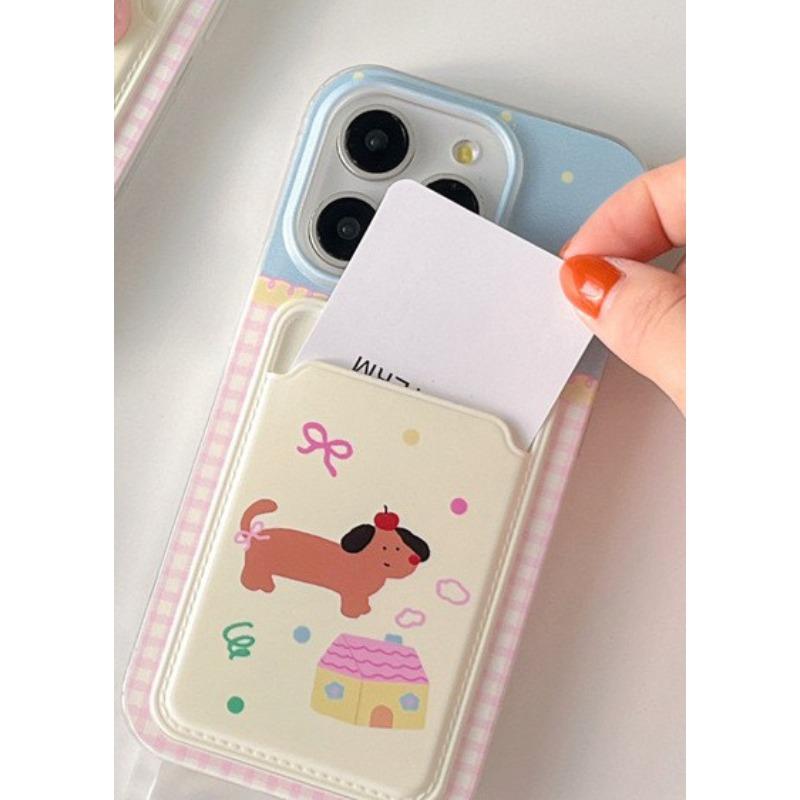 Suitable for Iphone16pro Puppy Cartoon Phone Case Apple 15 Card Case DIY Lanyard Protective Cover Cool and Trendy